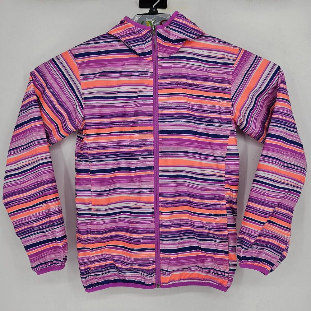 Columbia Jacket Girls XL 18 20 Pixel Grabber Lightweight Pink Striped Outdoors